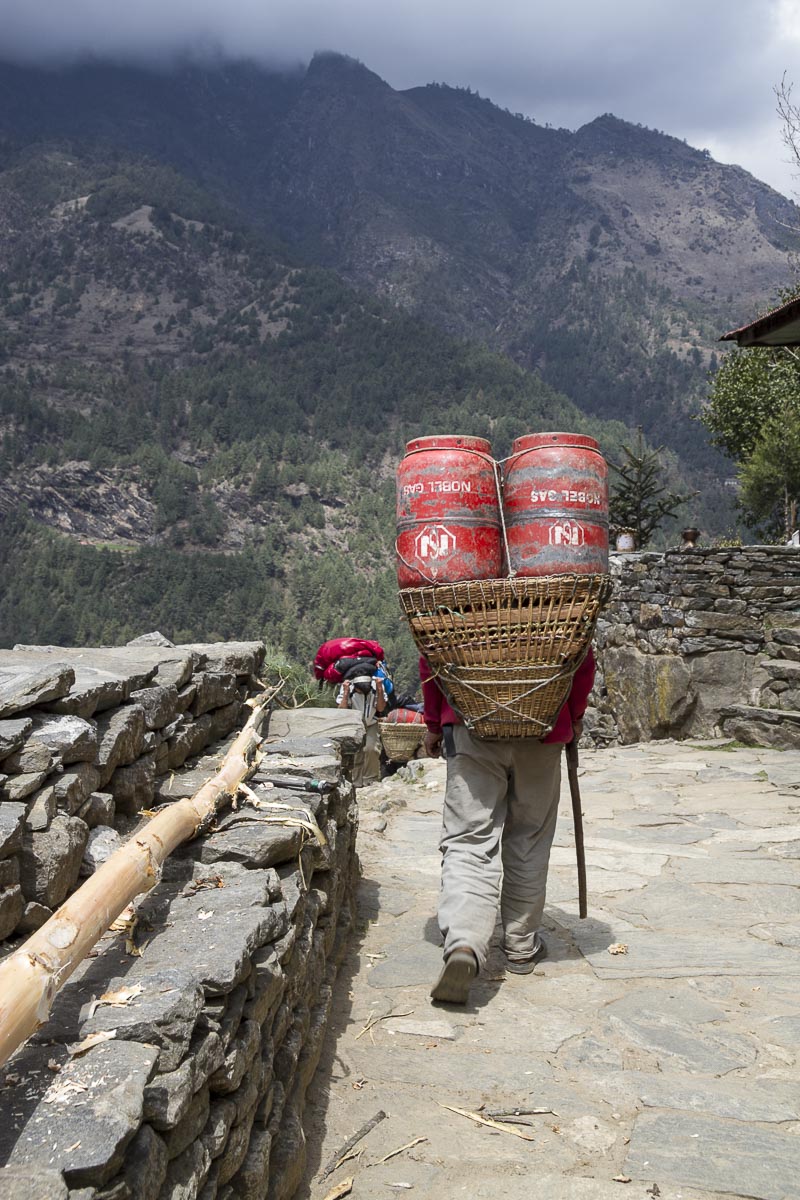 Nepal Everest - Lukla To Phakding, Sherpa Carrying Gas - April 15, 2011