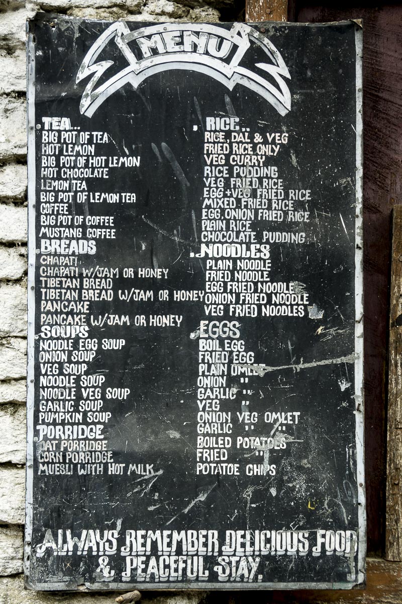 Nepal Annapurna - Birethanti To Gandruk, Tea House Menu - December 2, 2009