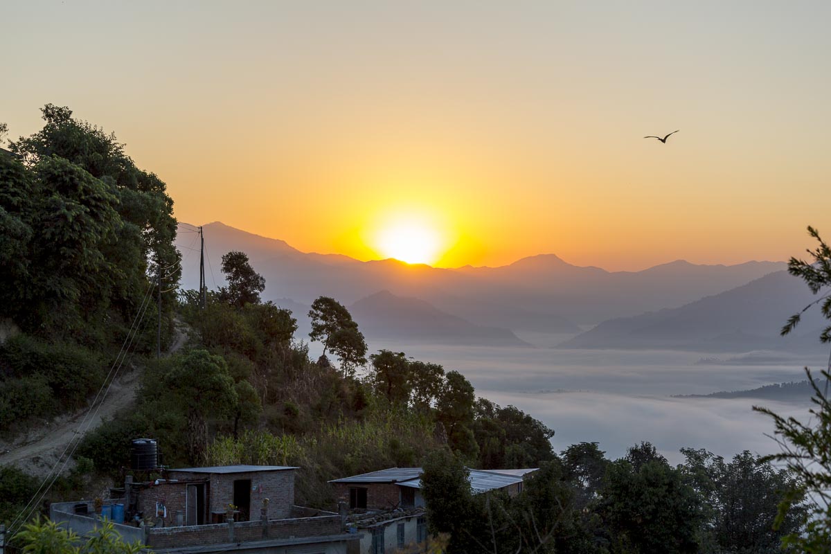Nepal Sailung - Black eagle and sunrise from Dhulikhel Mountain Resort - November 6, 2017