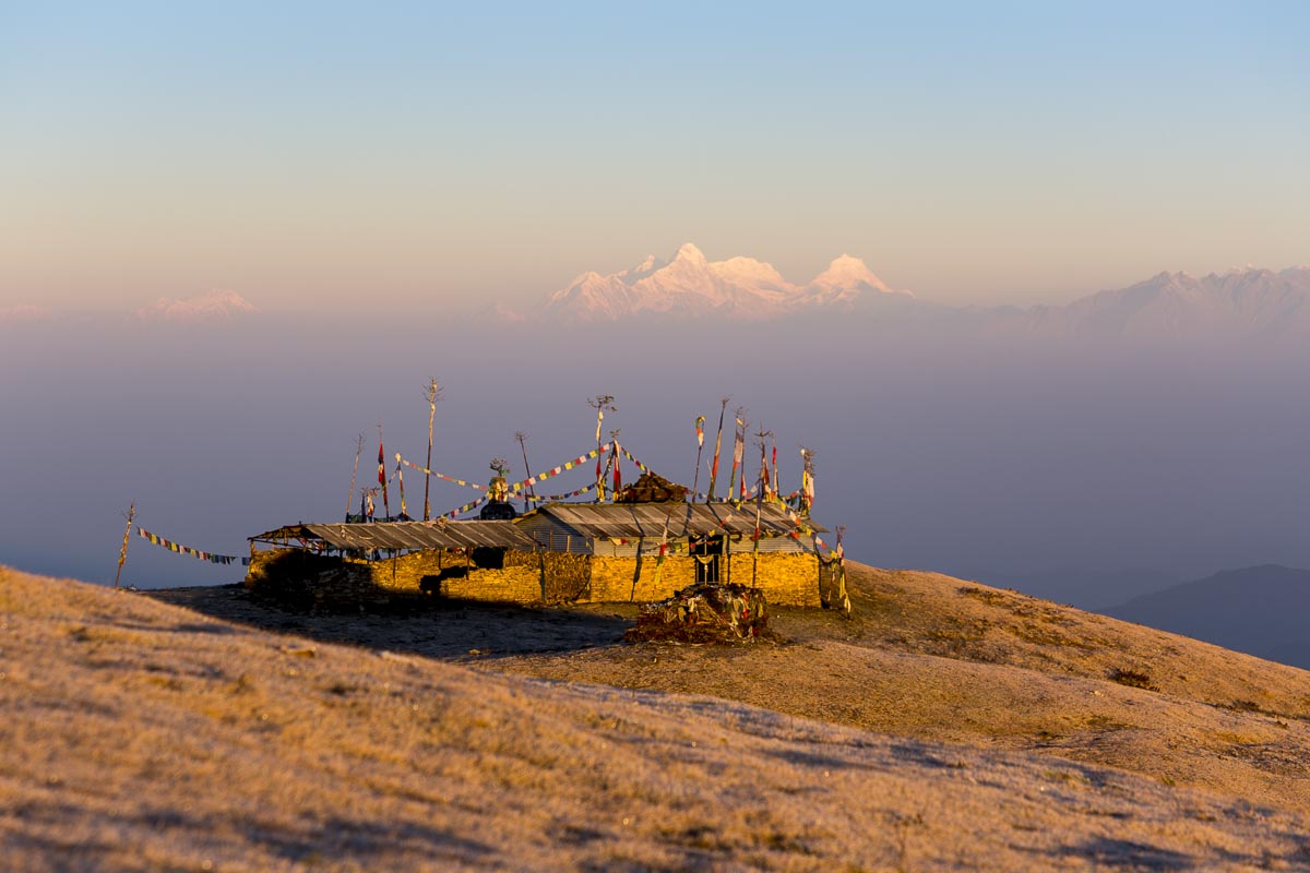 Nepal Sailung - Sailung Peak observation tower under construction with sunrise - November 11, 2017