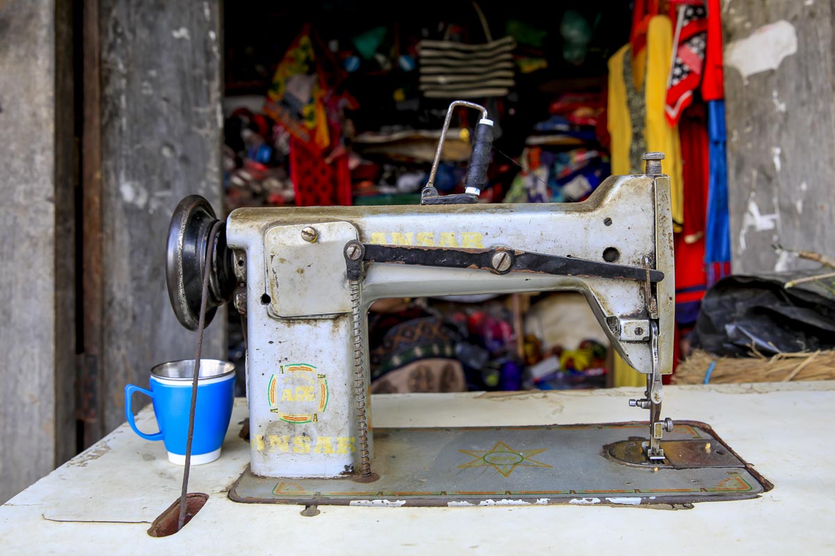 Nepal Sailung - Sewing machine outside clothes shop in Solambu village - November 7, 2017